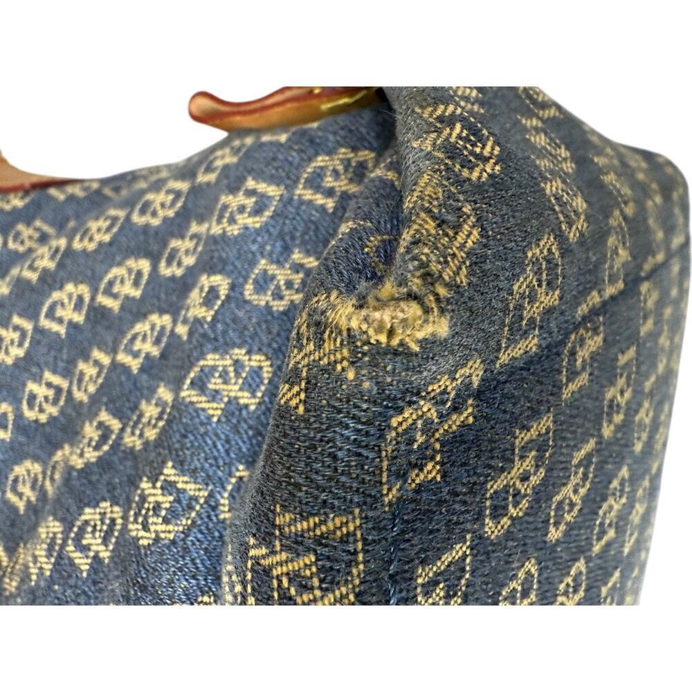 VTGDooney & Bourke Monogram Logo Shoulder Bag Matching Pouch Navy Canvas Leather - Picture 5 of 15